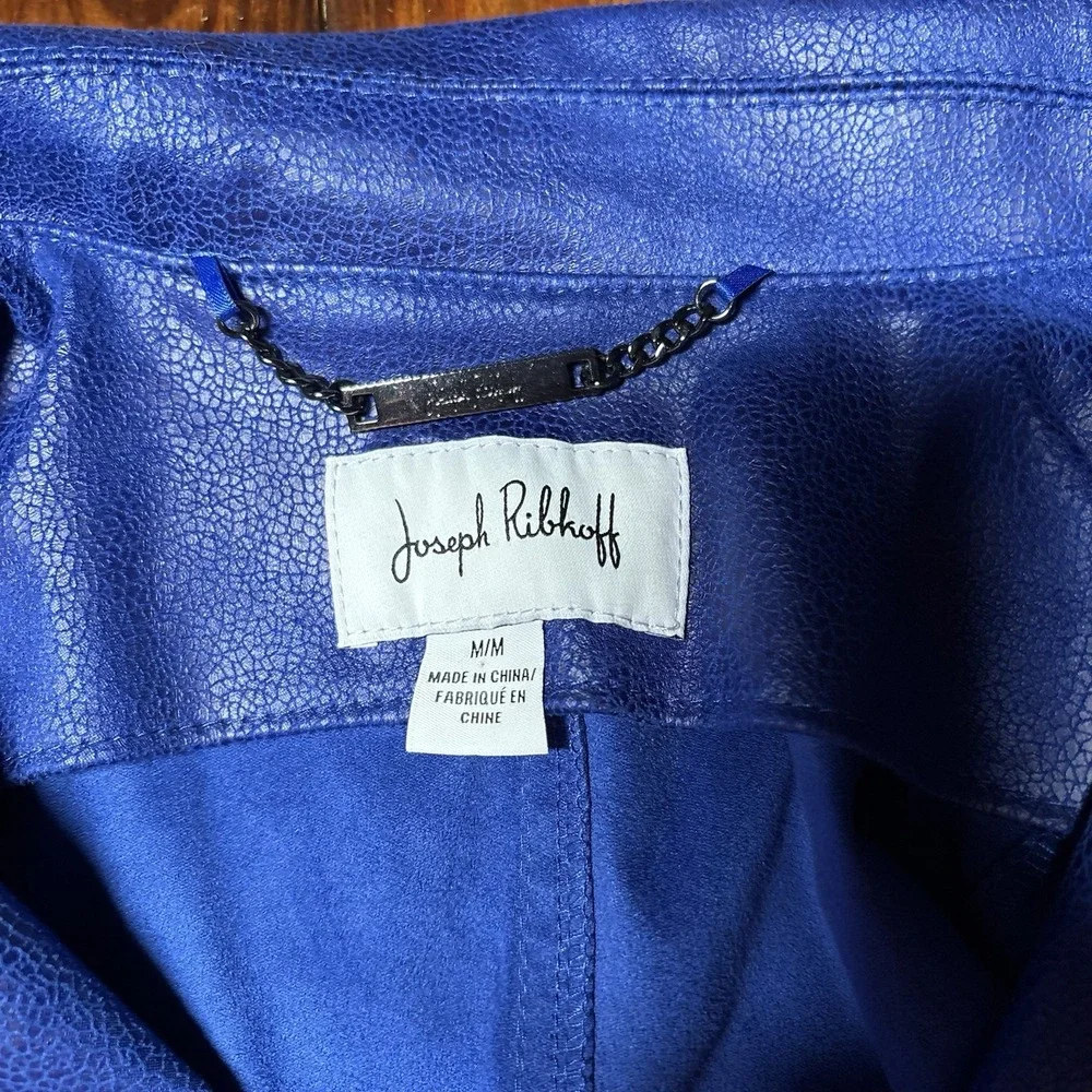 Joseph Ribkoff Sapphire Blue Faux Leather Moto Jacket Sz M A1084